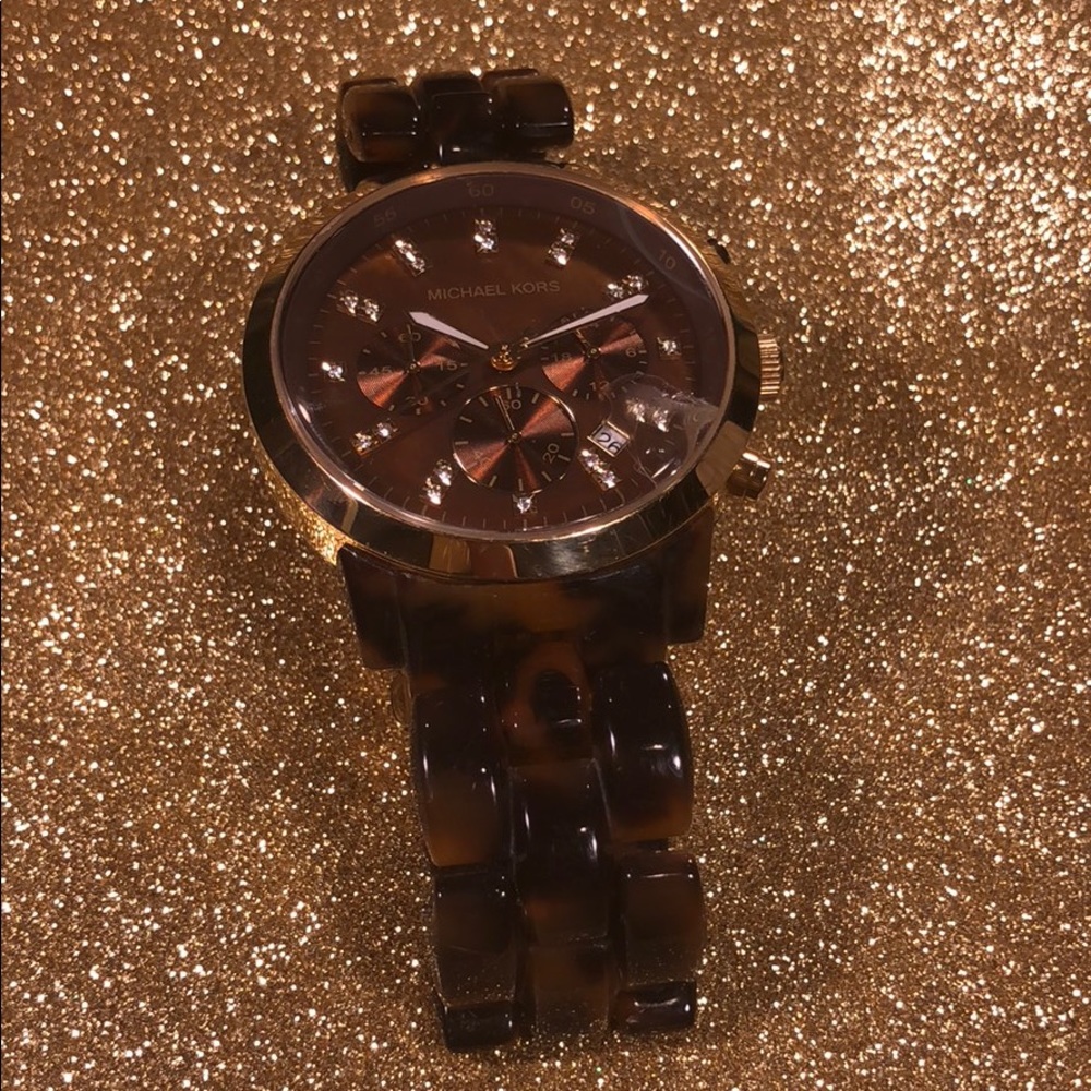 Michael Kors Acrylic and Metal Tortoise Watch